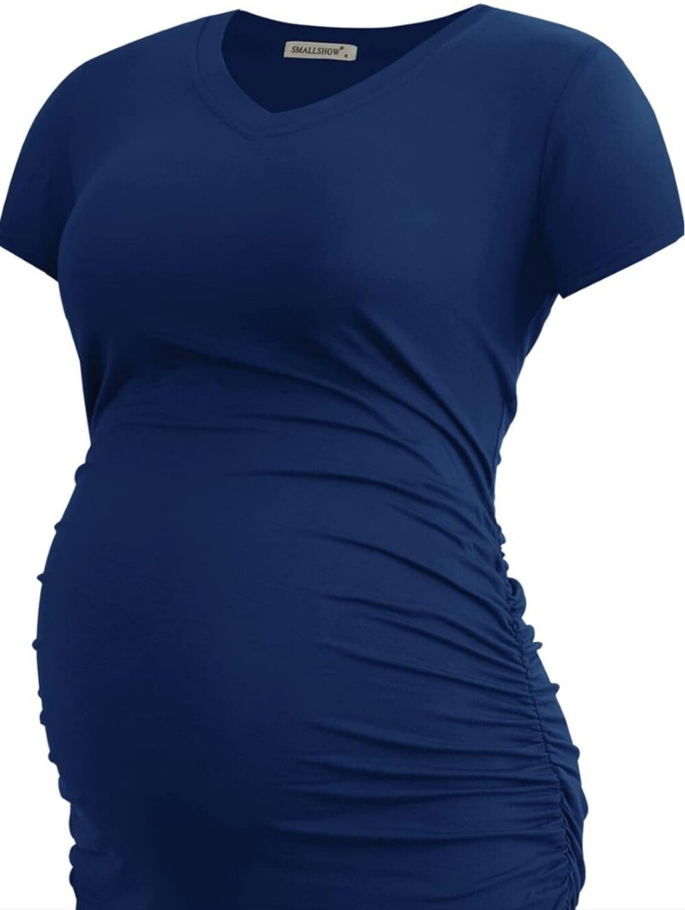 Maternity V-Neck Navy Ruched Side Top